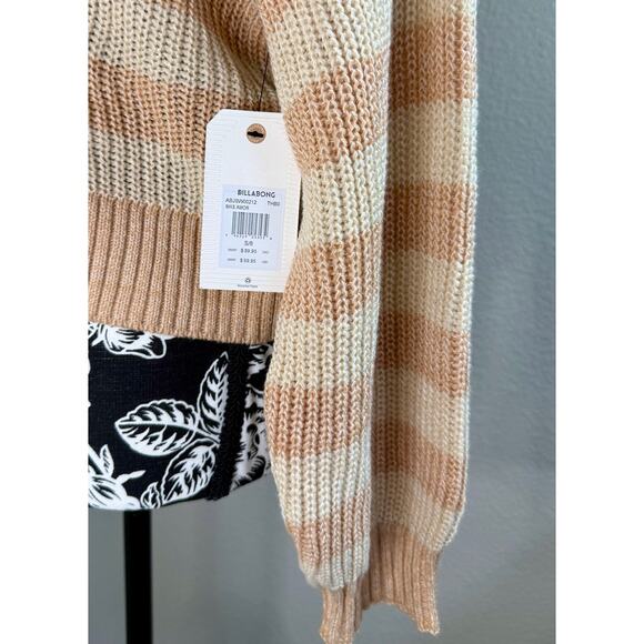 NWT BillaBong Cropped Peaches and Cream Striped Hooded Sweater - Picture 3 of 4